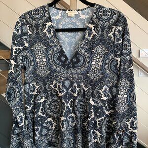 Shoshanna Women's Malone Black Paisley V-Neck Top with Bell 3/4 Sleeves; Size S